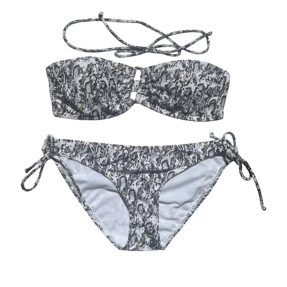 Kirra Snakeskin Print Bandeau Bikini Set White Black Yellow Size Medium
